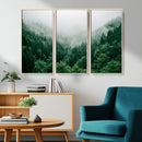 Misty Green Forest Canvas Print – Framed Serene Foggy Pine