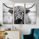 Black White Highland Cow Wall Art Canvas Print