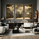 Large Framed Vintage World Map Wall Art Print for Home Wall