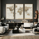 Detailed World Map Wall Art Canvas Print
