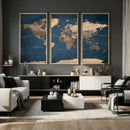 Navy Blue World Map Canvas Print – Framed Travel Map Wall by MyGreatCanvas | Canvas Wall Art Prints | Photo Prints & Wall Decor