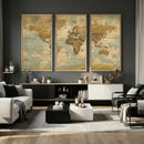 Vintage World Map Wall Art Canvas Print, Detailed World Map