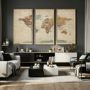 Vintage World Map Canvas Wall Art Print – Framed Modern