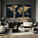 Vintage World Map Canvas on the Dark Background Wall Art