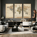 Vintage World Map Canvas Wall Art - Rustic Grunge Texture