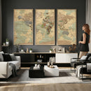 Vintage World Map Wall Art | Ready to Hang and Framed