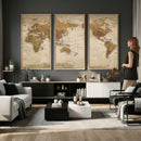 Vintage Detailed World Map Wall Art Canvas Print – Antique