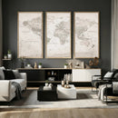 Antique Style World Map Canvas Print - Vintage Detailed
