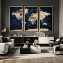 Minimalist World Map Canvas Wall Art - Watercolor Blue and