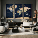 Minimalist World Map Canvas Wall Art - Watercolor Blue and