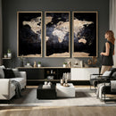 Grunge World Map Wall Art | 3-Panel Large Beige and Brown