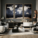 Vintage World Map Canvas Wall Art – Antique Triptych Map
