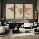 World Map Wall Art Canvas Print, Framed Rustic Atlas Art