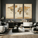 Vintage World Map Canvas Print – Framed Rustic Detailed Map