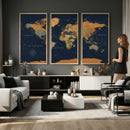Modern World Map Canvas Print – Framed Detailed Map of the
