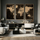 Brown World Map Canvas Print – Modern Travel Map Wall Art,