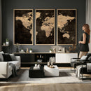 Brown World Map Canvas Print – Modern Travel Map Wall Art,