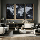Black World Map Canvas Print – Detailed Map for Couples and