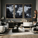 Black World Map Canvas Print – Detailed Map for Couples and
