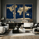 Navy Blue World Map Canvas Print – Detailed Map Minimal Navy