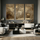 Dark Vintage World Map Canvas Wall Art Print, Antique Map