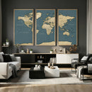 Minimal Vintage World Map Canvas Wall Art Print, Neutral