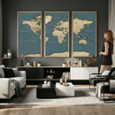 Minimal Vintage World Map Canvas Wall Art Print, Neutral