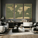 Large World Map Canvas Wall Art Print for Study Room Decor -
