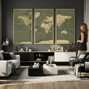 Large World Map Canvas Wall Art Print for Study Room Decor -