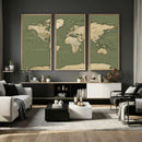 Vintage World Map Canvas Wall Art Print, Classic Global Map