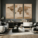World Map Canvas Wall Art Print, Detailed Global Map Artwork