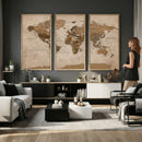 World Map Canvas Wall Art Print, Detailed Global Map Artwork