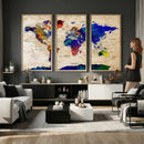Colorful World Map Canvas Wall Art – Abstract Watercolor Map