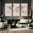 Detailed World Map Wall Art Canvas Print for Home and Office Decor