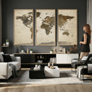 Vintage World Map Canvas Wall Art – Framed Travel Map for