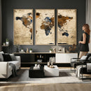World Map Wall Art – Rustic Earth Tone Canvas Print, Antique