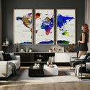 Vintage World Map Canvas Wall Art – Framed Travel Map with