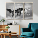 Wild Horses Wall Art Canvas Print – Framed Black and White