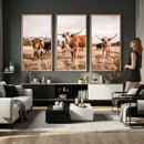 Texas Longhorn Cattle Wall Art Canvas Print, Sepia Western