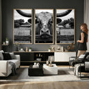 Black White Texas Longhorn Bull Canvas Wall Art, Western Ranch Cattle Photography Print, Rustic Farmhouse Cowboy Decor Artwork by MyGreatCanvas | Canvas Wall Art Prints | Photo Prints & Wall Decor