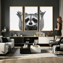 Funny Raccoon Canvas Wall Art, Black White Hands Up Animal Photo Print, Humorous Wildlife Decor, Kids Room Nursery Art, Quirky Animal Gift by MyGreatCanvas | Canvas Wall Art Prints | Photo Prints & Wall Decor