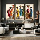 African Folk Art Canvas Wall Art, Colorful African Women Village Painting Print, Tribal Ethnic Home Decor, Vibrant African Art, Living Room