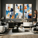 Blue Teal Abstract Canvas Wall Art, Modern Textured Painting Print, Navy Orange White Contemporary Art, Neutral Living Room Decor, Office Art by MyGreatCanvas | Canvas Wall Art Prints | Photo Prints & Wall Decor