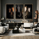 Horse Wall Art Canvas Print, Wild Horses Portrait Photography, Dramatic Equestrian Decor, Black Brown White Horse Herd, Rustic Ranch Art