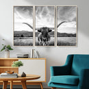 Longhorn Black and White Wall Art – Rustic Western Bull