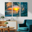 Ocean Wave Sunset Wall Art | Large Coastal Wave Canvas Print