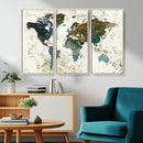 Vintage World Map Wall Art Canvas Print, Framed Rustic Earth