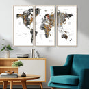 Modern Metallic World Map Canvas Wall Art – Framed