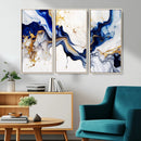 Golden Cascades on Midnight Blue – Deep Blue Abstract Wall