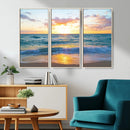 Golden Sunset Over Ocean Waves - Serene Coastal Triptych